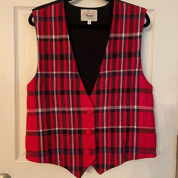 Red Cat Jackets & Blazers - Red Cat Vintage Red and Black Plaid Vest Large